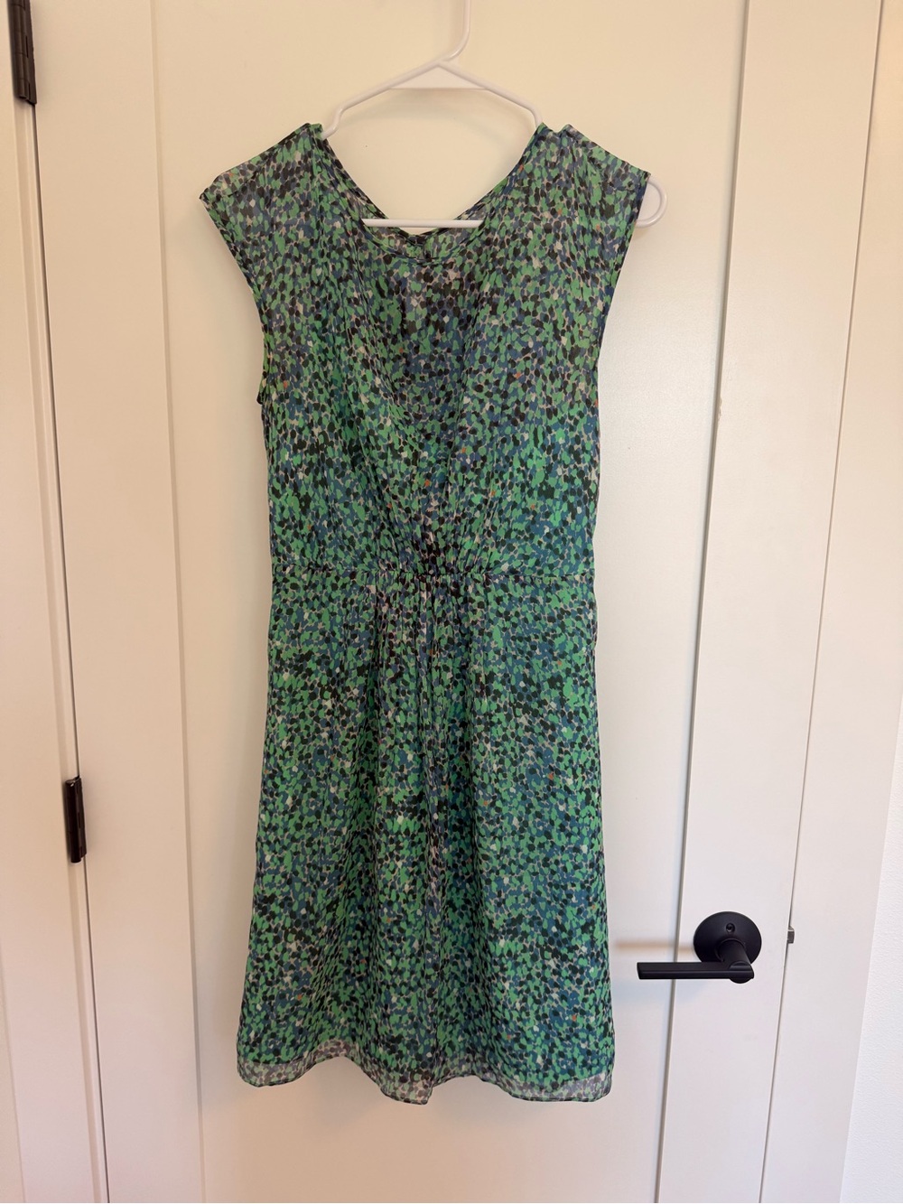Jcrew Silk Green Floral Cap-Sleeve Dress
